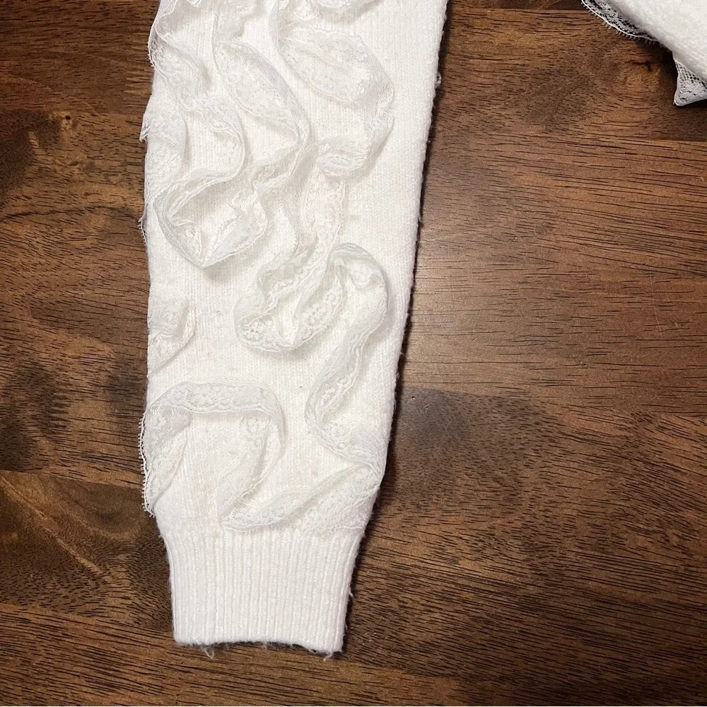 Zara Raised Effect Sweater with Ribbon Detail White Large Coquette Feminine - Picture 12 of 14